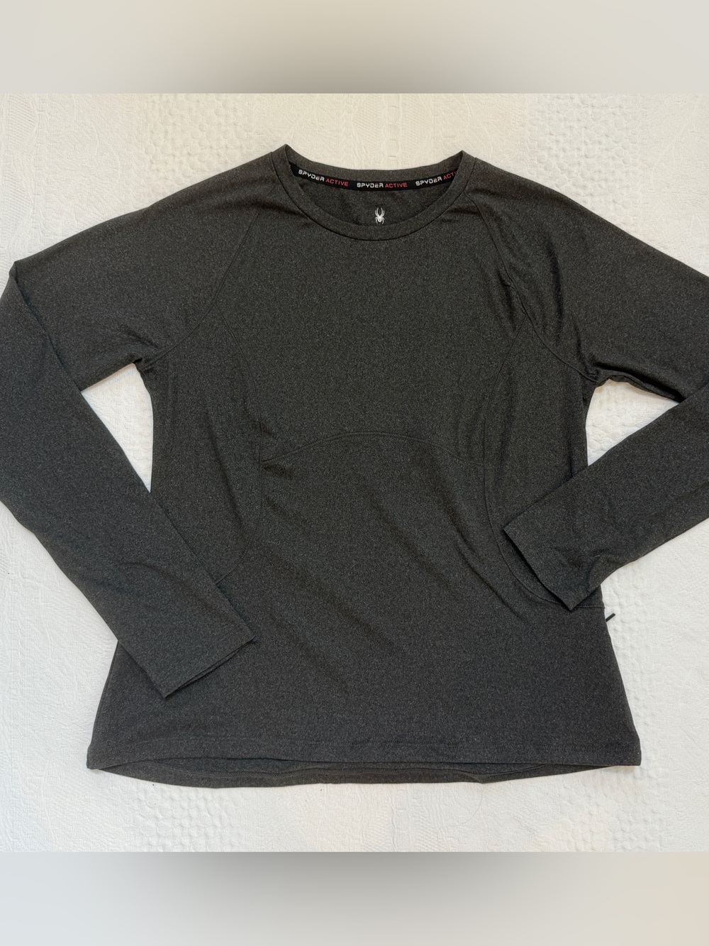Spyder Active Peached Jersey Long Sleeve Gray Shirt Womens L Side Zipper Pocket